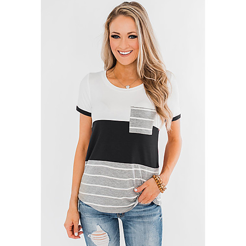 

Women's Daily Basic T-shirt - Striped / Color Block Black