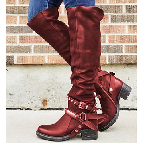

Women's Boots Low Heel Round Toe PU Mid-Calf Boots Fall & Winter Black / Brown / Wine