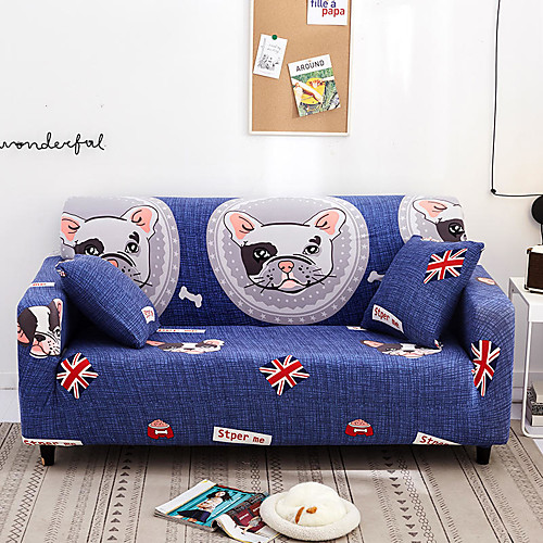 

Blue Cartoon Pet Dog Print Dustproof All-powerful Slipcovers Stretch Sofa Cover Super Soft Fabric Couch Cover with One Free Pillow Case