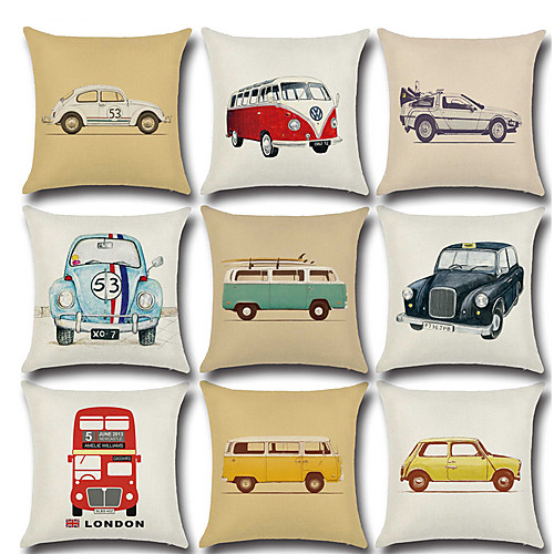 

9 pcs Linen Pillow Cover Cartoon Car Contemporary Casual Chic & Modern Throw Pillow