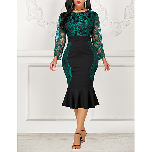 

Women's Sheath Dress - Color Block Green M L XL XXL