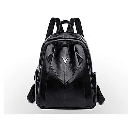 

Large Capacity PU Zipper Commuter Backpack Solid Color Daily Black / Wine