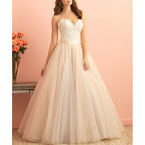 

A-Line Strapless Sweep / Brush Train Tulle Regular Straps Made-To-Measure Wedding Dresses with Appliques 2020
