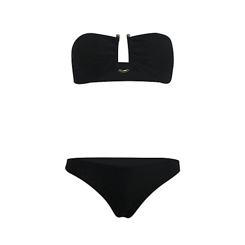 

Women's Basic Black Bandeau Cheeky Bikini Swimwear - Solid Colored Sequins S M L Black