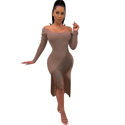 

Women's Elegant Sheath Dress - Solid Colored Black White Brown S M L XL