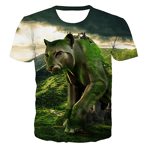 

Men's Daily Club Basic / Exaggerated T-shirt - 3D / Graphic / Animal Lion, Print Green