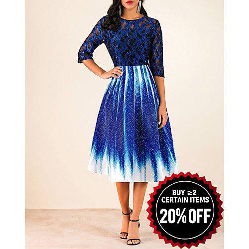 

Women's A Line Dress - Geometric Lace Royal Blue M L XL XXL