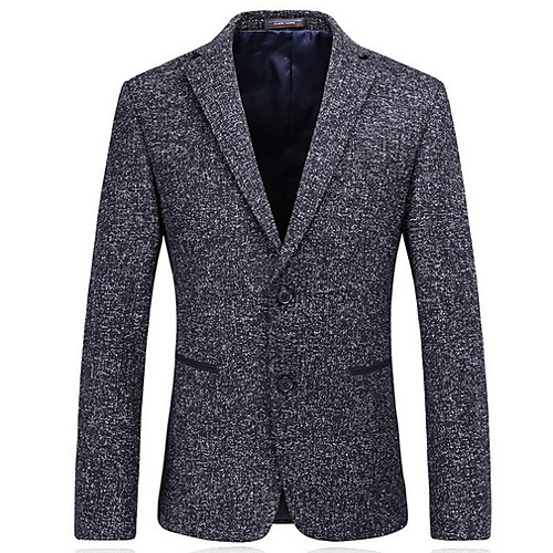 

Men's Blazer, Solid Colored Notch Lapel Polyester Black