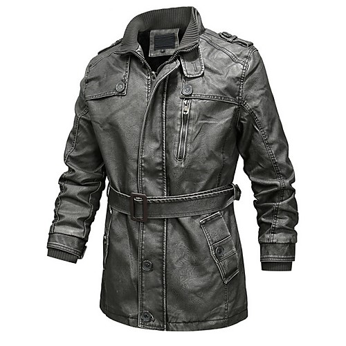 

Men's Daily Fall & Winter Regular Leather Jacket, Solid Colored Stand Long Sleeve PU Black / Yellow / Blue