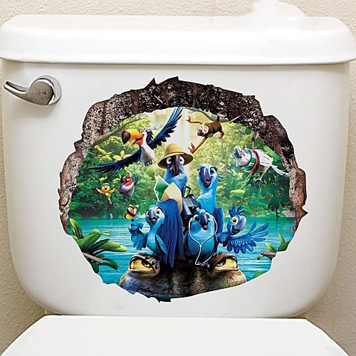 фото Стикеры туалета мультяшный попугай - стикеры стены животных пейзаж / ванная комната животных / крытый lightinthebox