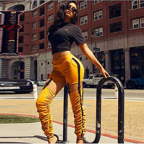 

Women's Sexy Sweatpants Pants - Solid Colored High Waist Yellow Blue Green S M L