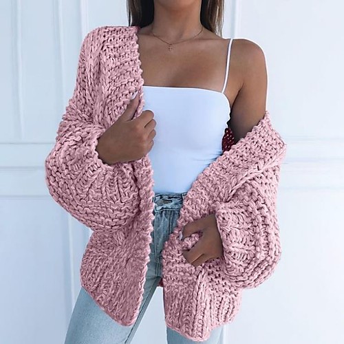 

Women's Solid Colored Long Sleeve Loose Cardigan Sweater Jumper, V Neck Black / Blushing Pink / Brown S / M / L