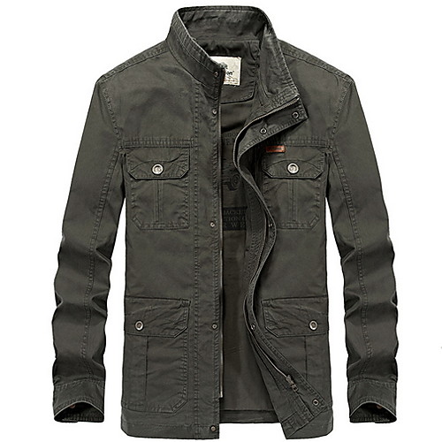 

Men's Daily Regular Jacket, Solid Colored Stand Long Sleeve Polyester Green / Navy Blue / Khaki