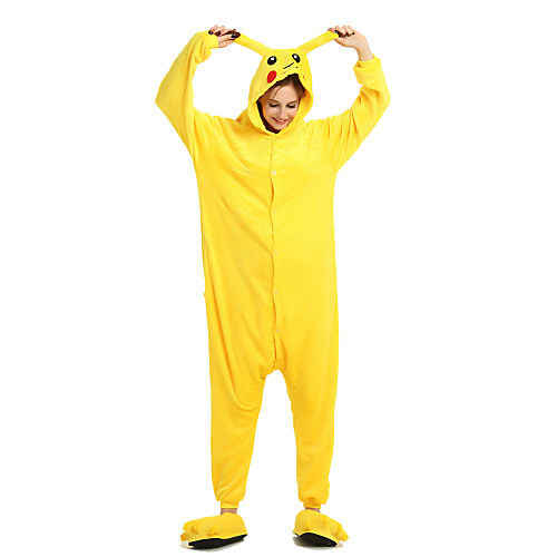 

Adults' Kigurumi Pajamas with Slippers Pika Pika Animal Onesie Pajamas Coral fleece Yellow Cosplay For Men and Women Animal Sleepwear Cartoon Festival / Holiday Costumes