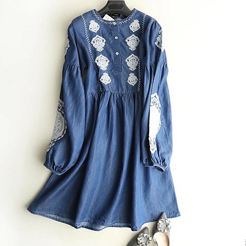 

Women's A Line Dress - Color Block Blue Light Blue M L