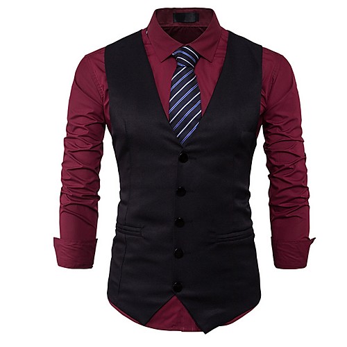 

Men's Vest, Solid Colored V Neck Polyester Black / Navy Blue / Khaki