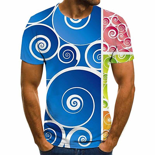 

Men's Plus Size Geometric 3D Print T-shirt Basic Street chic Daily Round Neck Blue / Short Sleeve