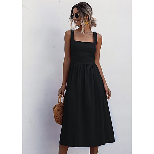

Women's A Line Dress - Solid Colored Black White Red S M L XL