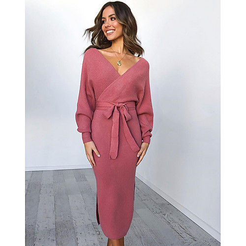 

Women's Elegant Sheath Dress - Solid Colored Black Purple Yellow S M L XL