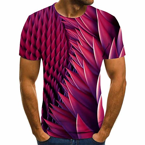 

Men's Daily Going out Street chic / Exaggerated T-shirt - Geometric / 3D / Graphic Pleated / Print Fuchsia