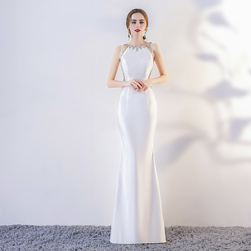 

Mermaid / Trumpet Jewel Neck Floor Length Tulle / Jersey Beautiful Back Engagement / Formal Evening Dress 2020 with Crystals