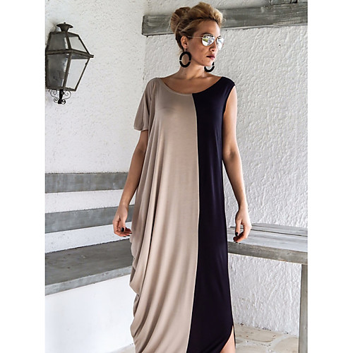 

Women's T Shirt Dress - Color Block Black Khaki XS S M L