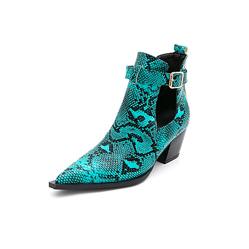 

Women's Boots Chunky Heel Pointed Toe Buckle PU Booties / Ankle Boots Classic Spring & Summer White / Yellow / Green / Color Block