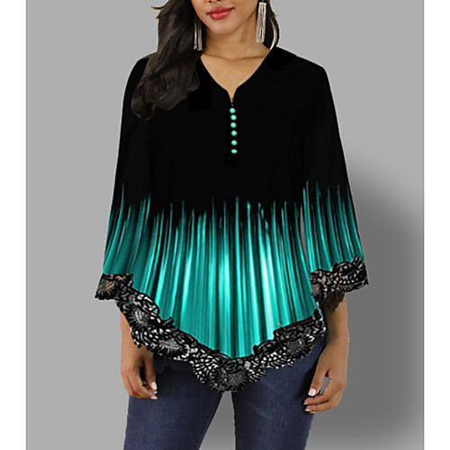 

Women's Daily Basic Blouse - Color Block V Neck Black