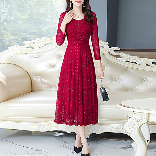 

Women's Daily Wear Date Basic Elegant Swing Dress - Solid Colored Pleated Black Blushing Pink Red M L XL XXL