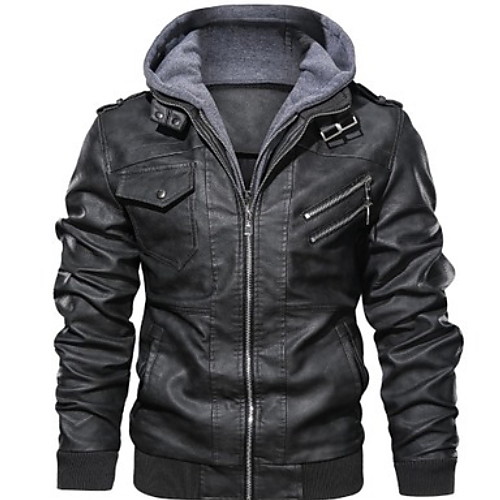 

Men's Daily Winter Regular Jacket, Solid Colored Hooded Long Sleeve Polyester Black / Brown / Gray