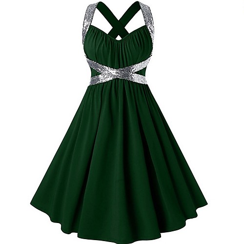 

Women's A Line Dress - Color Block Black Red Green L XL XXL XXXL