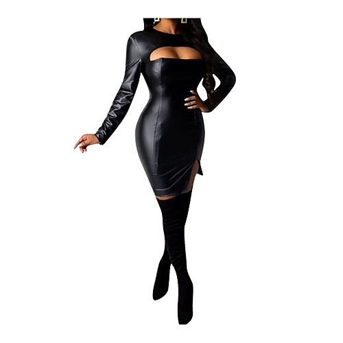 

Women's Elegant Sheath Dress - Solid Colored Black Red S M L XL