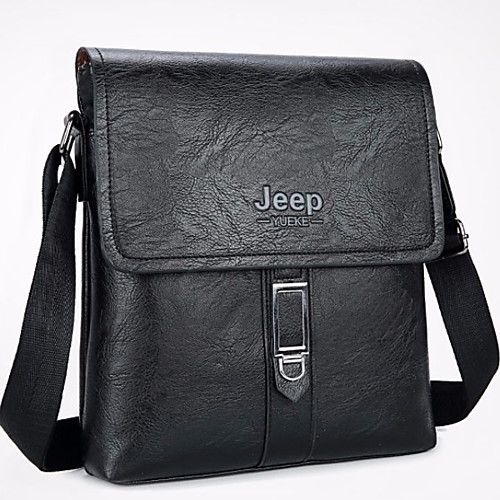 

Men's Zipper Cowhide Crossbody Bag Solid Color Black / Brown