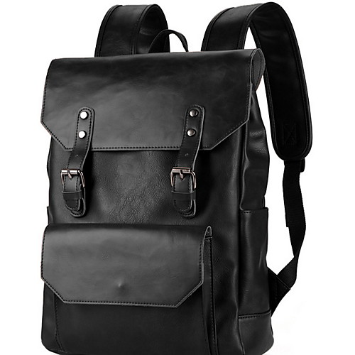 

Large Capacity PU Zipper Commuter Backpack Solid Color Daily Black / Brown