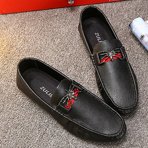 

Men's Moccasin PU Spring Loafers & Slip-Ons Black