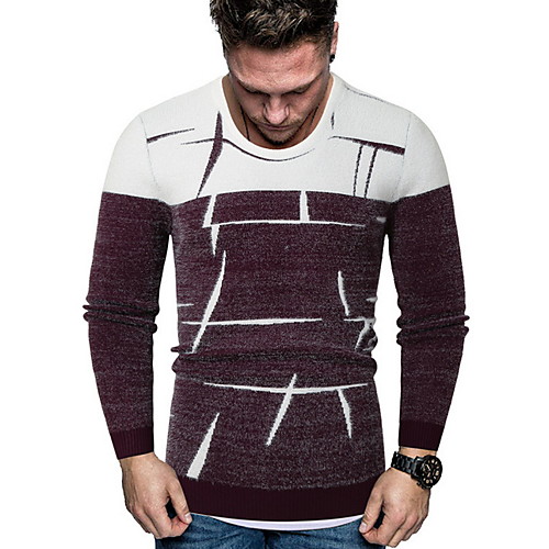 

Men's Color Block Long Sleeve Pullover Sweater Jumper, Round Black / Red / Navy Blue US36 / UK36 / EU44 / US38 / UK38 / EU46 / US40 / UK40 / EU48