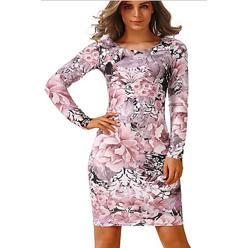 

Women's Date Street Street chic Elegant Shift Sheath Dress - Floral Print Blushing Pink S M L XL