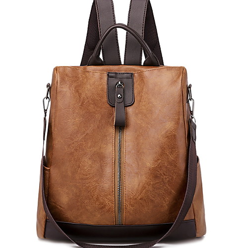 

Large Capacity PU Zipper Commuter Backpack Daily Black / Light Grey / Brown