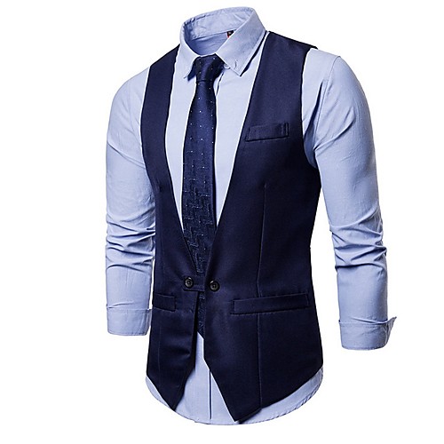 

Men's Vest, Solid Colored V Neck Polyester Black / Navy Blue / Khaki