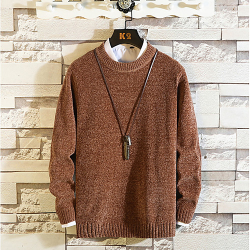 

Men's Solid Colored Long Sleeve Pullover Sweater Jumper, Round Black / Dark Gray / Khaki US34 / UK34 / EU42 / US36 / UK36 / EU44 / US38 / UK38 / EU46
