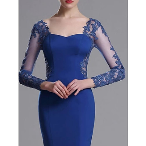 

Mermaid / Trumpet Jewel Neck Floor Length Jersey Long Sleeve Elegant Mother of the Bride Dress with Appliques / Lace 2020