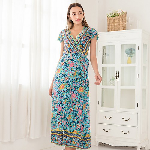 

Women's A Line Dress - Floral Purple Royal Blue Red S M L XL