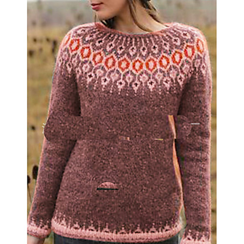 

Women's Geometric Long Sleeve Pullover Sweater Jumper, Round Black / Orange / Green S / M / L