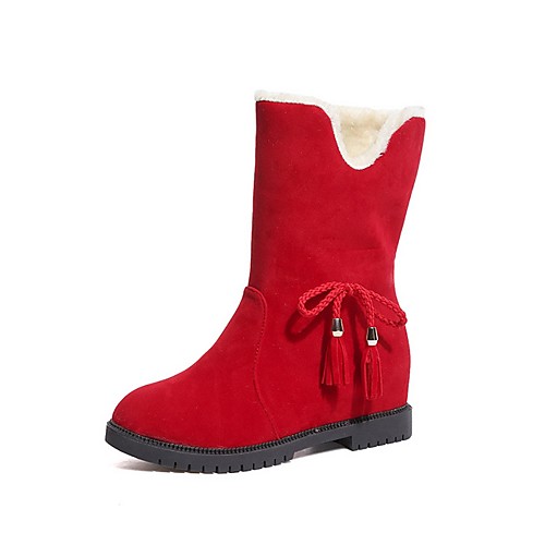 

Women's Boots Flat Heel Round Toe Suede Mid-Calf Boots Winter Red / Khaki / Black