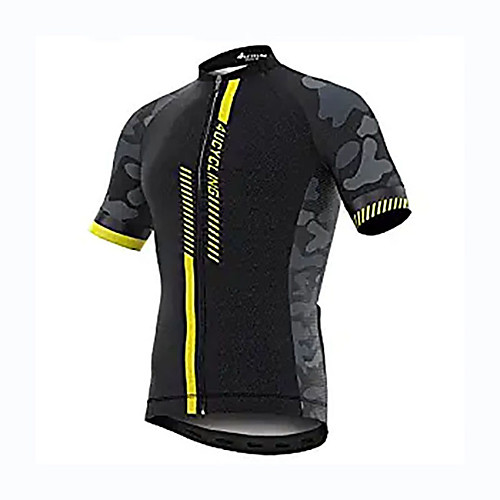 

21Grams Men's Short Sleeve Cycling Jersey Winter 100% Polyester Black / Yellow Bike Jersey Top Mountain Bike MTB Road Bike Cycling UV Resistant Breathable Quick Dry Sports Clothing Apparel / Stretchy