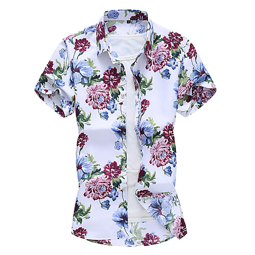 

Men's Plus Size Floral Shirt Chinoiserie Holiday White / Short Sleeve