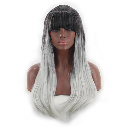 

Synthetic Wig kinky Straight Asymmetrical Wig Long Black / White Synthetic Hair 27 inch Women's Color Gradient Best Quality White