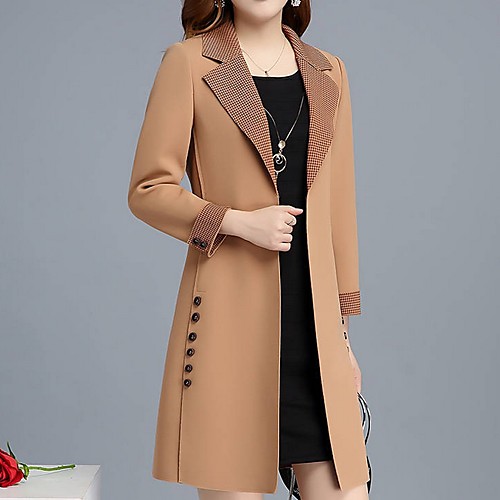 

Women's Daily Fall & Winter Long Coat, Solid Colored Notch Lapel Long Sleeve Polyester Beige / Khaki