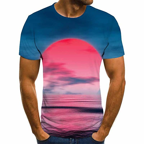 

Men's Daily Going out Basic / Street chic T-shirt - 3D / Graphic / Scenery Patchwork / Print Blue