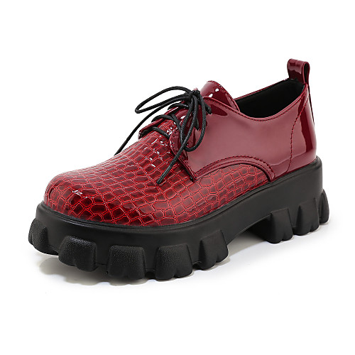 

Women's Oxfords Creepers Round Toe PU Preppy / Minimalism Spring & Fall Black / White / Red